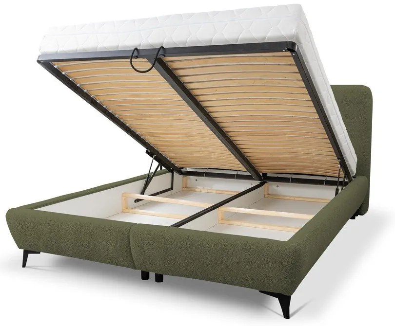 Letto matrimoniale imbottito verde con contenitore con rete inclusa 160x200 cm Makapu – Makamii