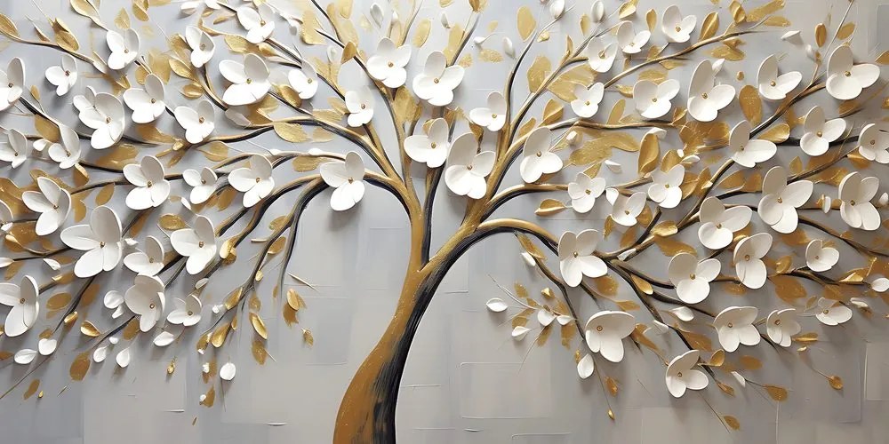 Quadro su tela – Albero dorato con fiori