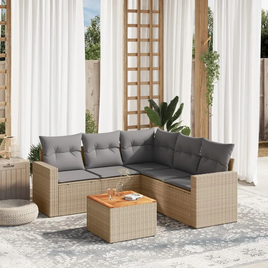 Set Divano da Giardino 6 pz con Cuscini Beige Misto Polyrattan