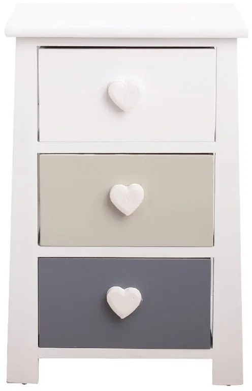 Comodino con 3 cassetti in legno bianco e beige L 37 x H 56 x P 27 cm