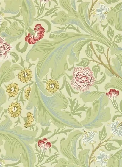 Morris & Co Carta da parati Leicester - Green/ Coral