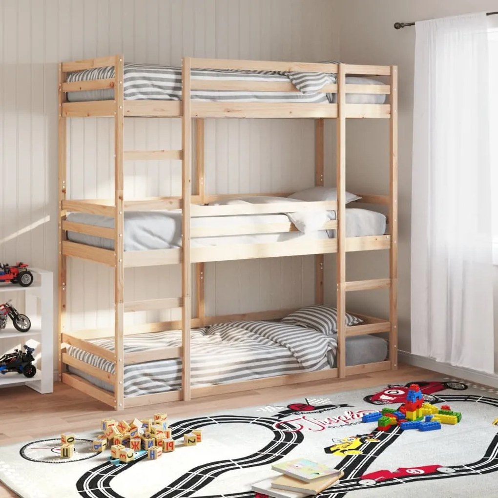 Letto A Castello Triplo 90x200 Cm İn Legno Massello Di Pino /