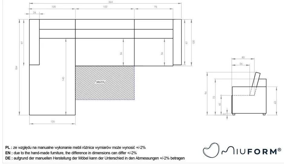 Divano angolare componibile beige allungabile/con contenitore (con penisola a sinistra) Lulu – Miuform