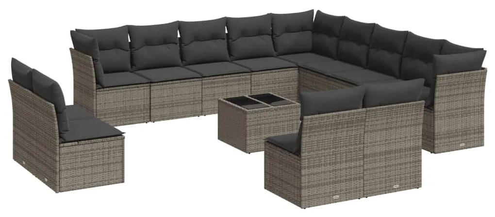 Set divani da giardino 14pz con cuscini in polyrattan grigio