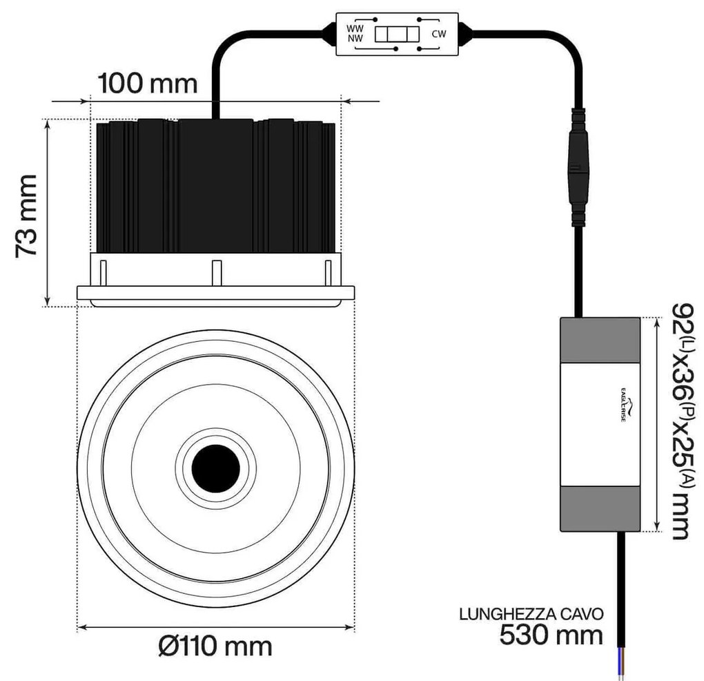 Lampada LED AR111 22W CRI90 CCT Bianco Variabile Angolo 38°/90° Colore Bianco Variabile CCT