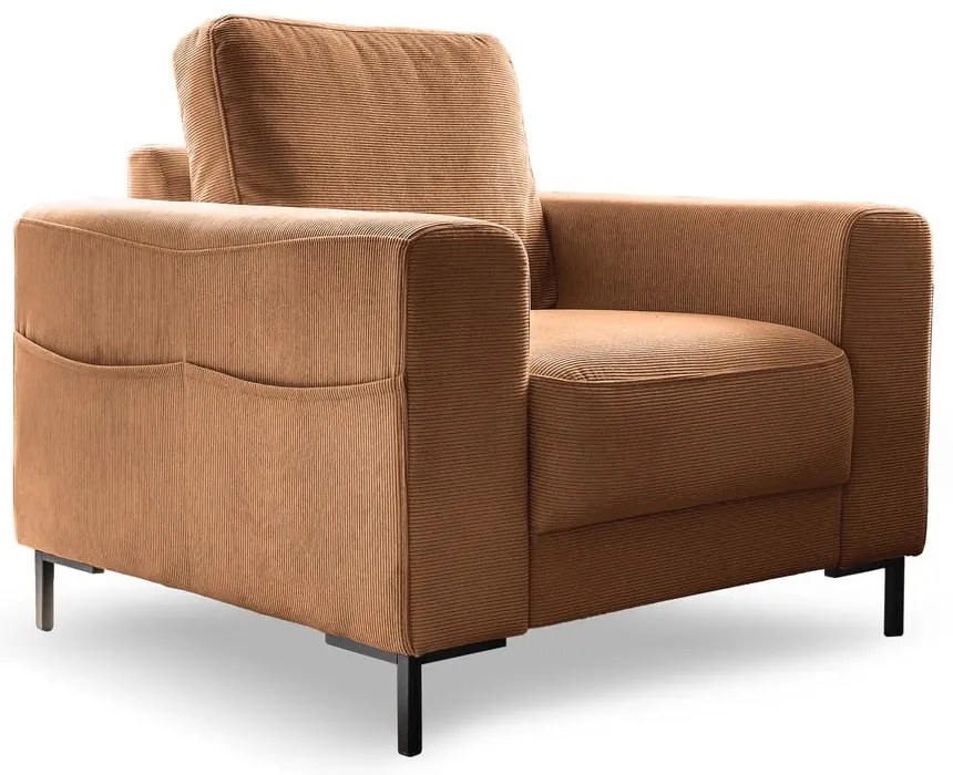 Poltrona in velluto a coste arancio-marrone Lofty Lilly - Miuform