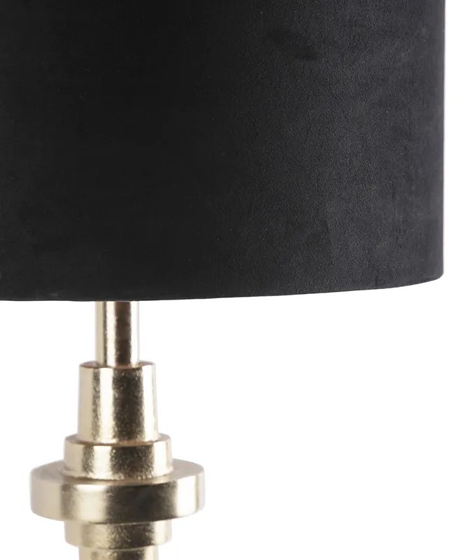 Lampada da tavolo Art Déco dorata con paralume in velluto nero 40 cm - Diverso