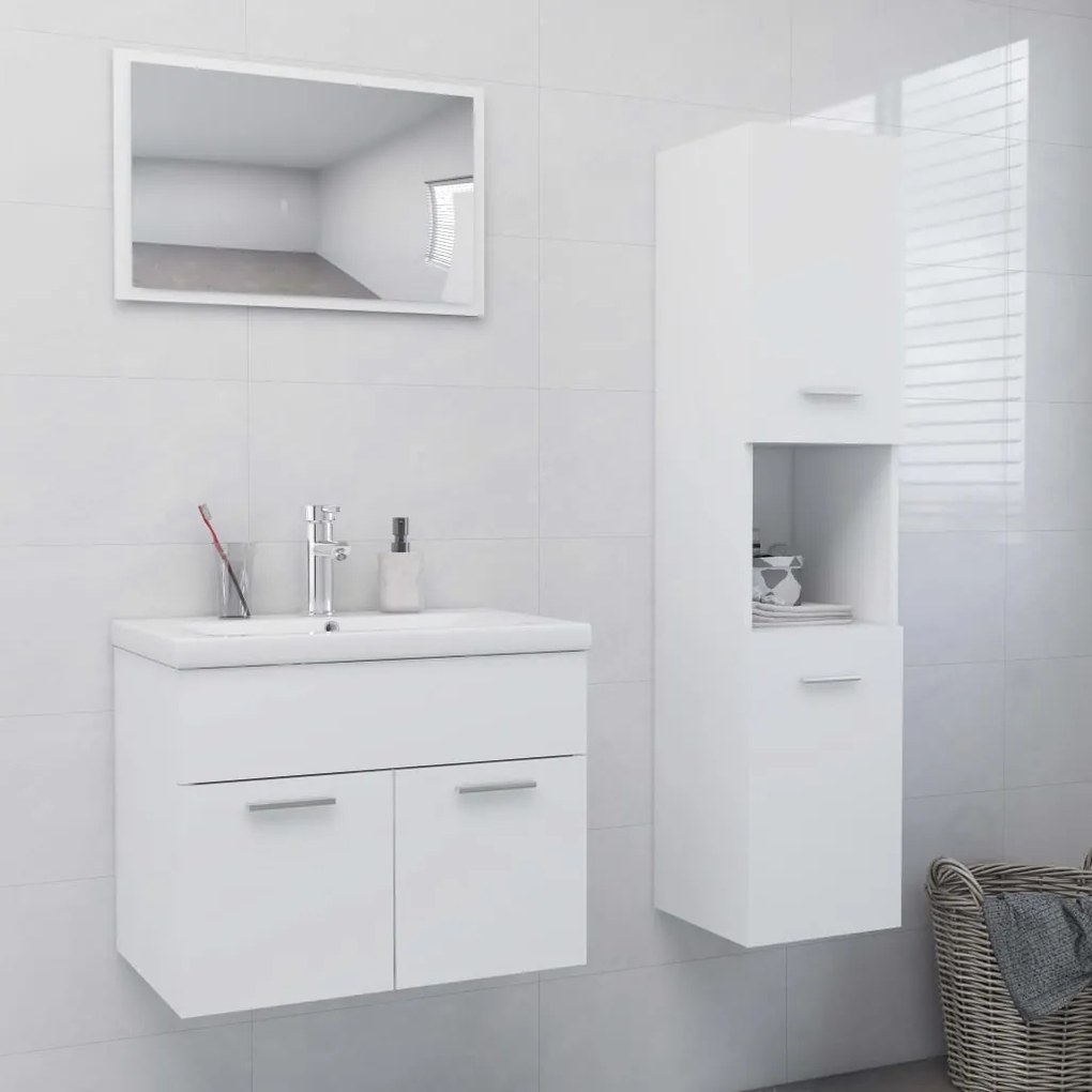 Set Mobili Da Bagno Bianco İn Legno Multistrato /