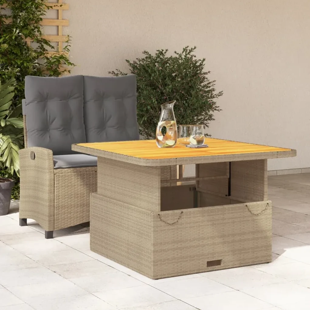 Set da pranzo da giardino 2 pz con cuscini beige in polyrattan