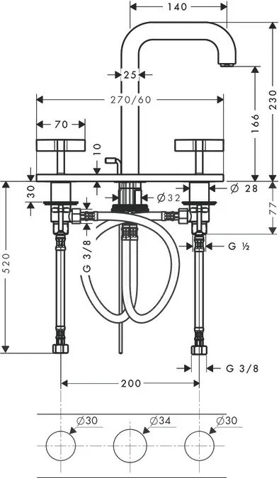 Gruppo Lavabo 3 Fori Con Piastra 140 Cm e maniglie a croce cromo Hansgrohe Citterio 39134000