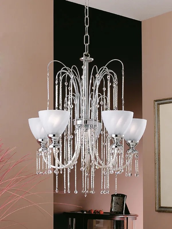 Lampadario 5 luci cromo e cristallo- 404/5 -  Royal Crystal - Arredoluce Cromo