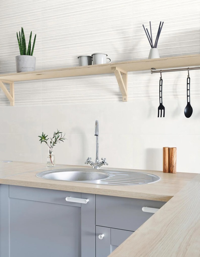 Rivestimento 25x76 Effetto Resina In Pasta Bianca Struttura 3d Rigo bianco Ceramiche Ragno Now 00R9MY06
