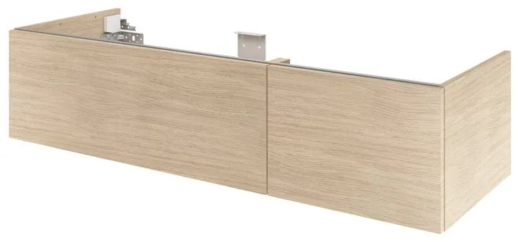 Mobile da bagno sospeso sotto lavabo L 135 x H 32 x P 48 cm  rovre naturale, 2 cassetti 1 anta con cassetto Neo, Maniglie acquistabili separatamente