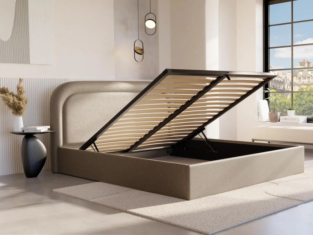 Letto con contenitore 180 x 200 cm Tessuto chiné Beige - FIREZA II