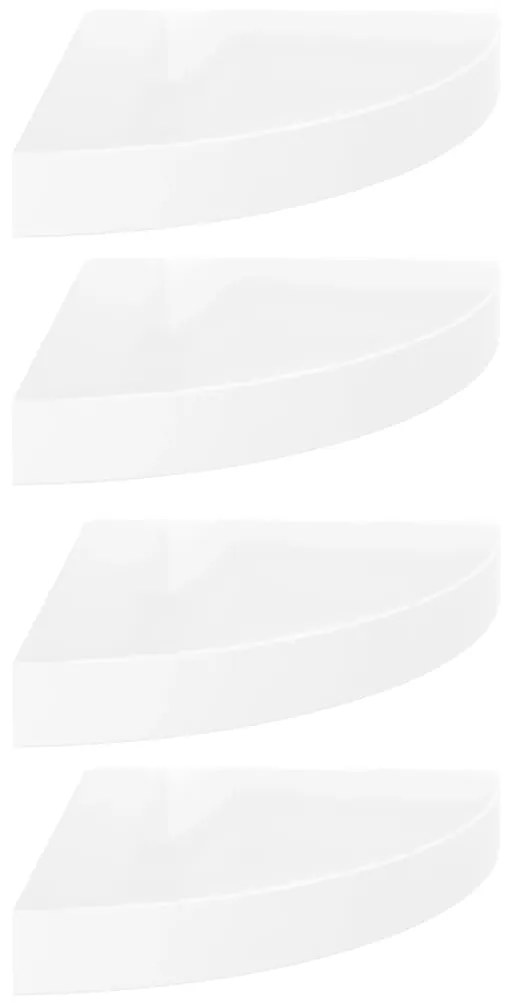 Scaffali angolari a parete 4 pz bianco lucido 25x25x3,8 cm mdf