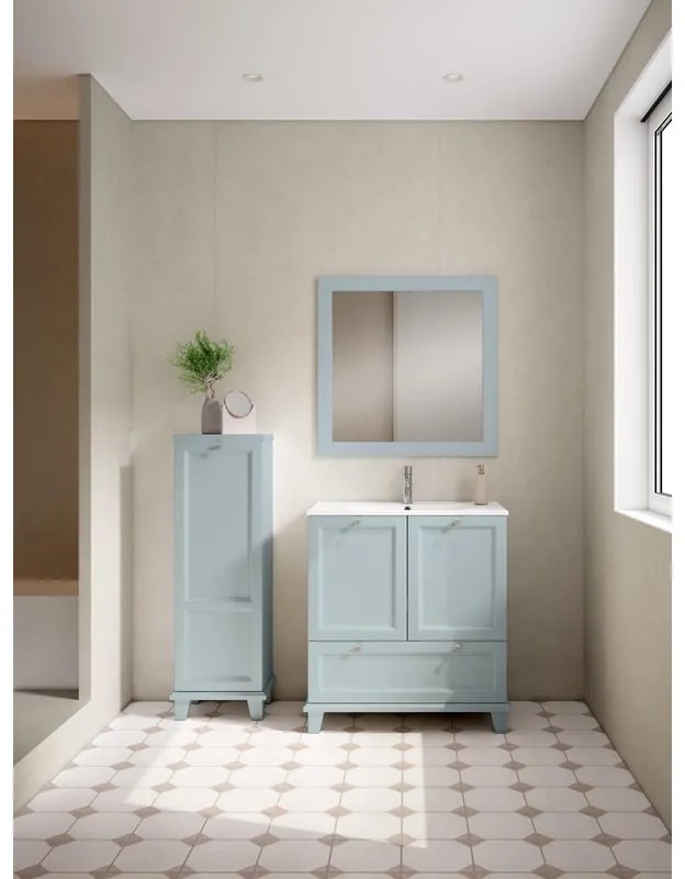 Mobile da bagno a terra sotto lavabo L 80 x H 85 x P 45 cm blu ghiaccio laccato opaco, 1 cassetto, 2 ante VISOBATH Unike