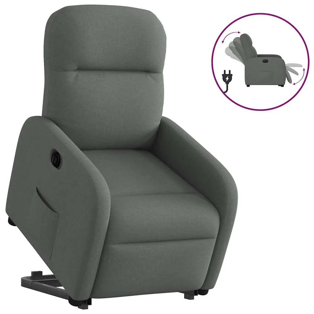 Poltrona Alzapersona Reclinabile Elettrica Grigio Scuro Tessuto /