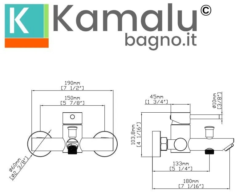 Kamalu - miscelatore vasca da incasso con flessibile e doccino finitura oro rosa | kam-arte oro rosa