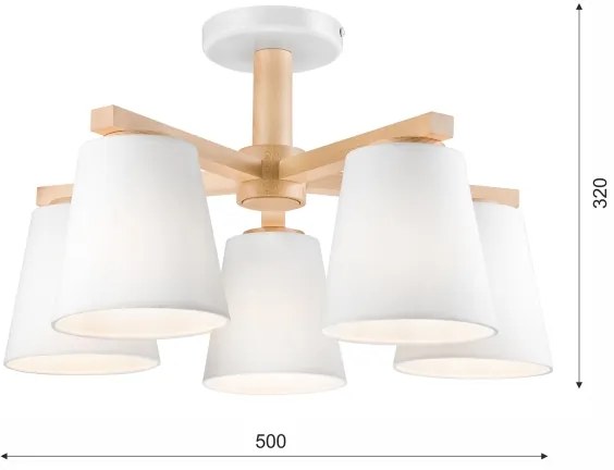 Plafoniera ELLIE 5xE27/60W/230V bianco/rovere