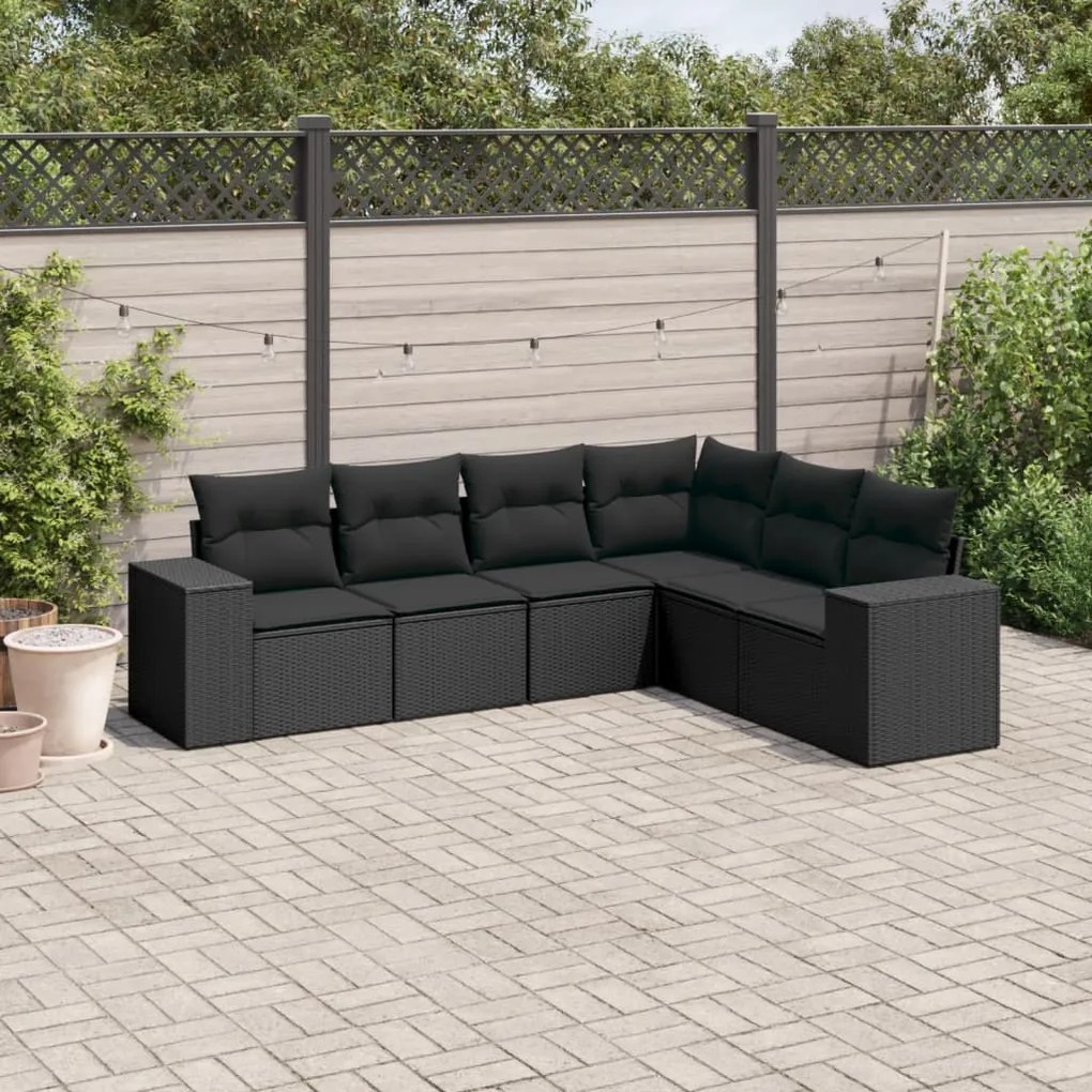 Set divano da giardino 6 pz con cuscini nero in polyrattan