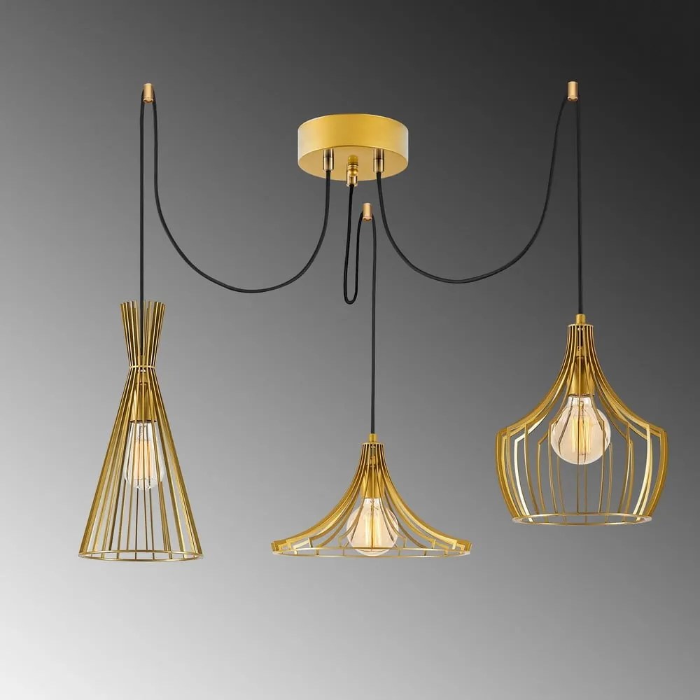 Lampadario dorato con paralume in metallo Mezopotamya – Opviq lights