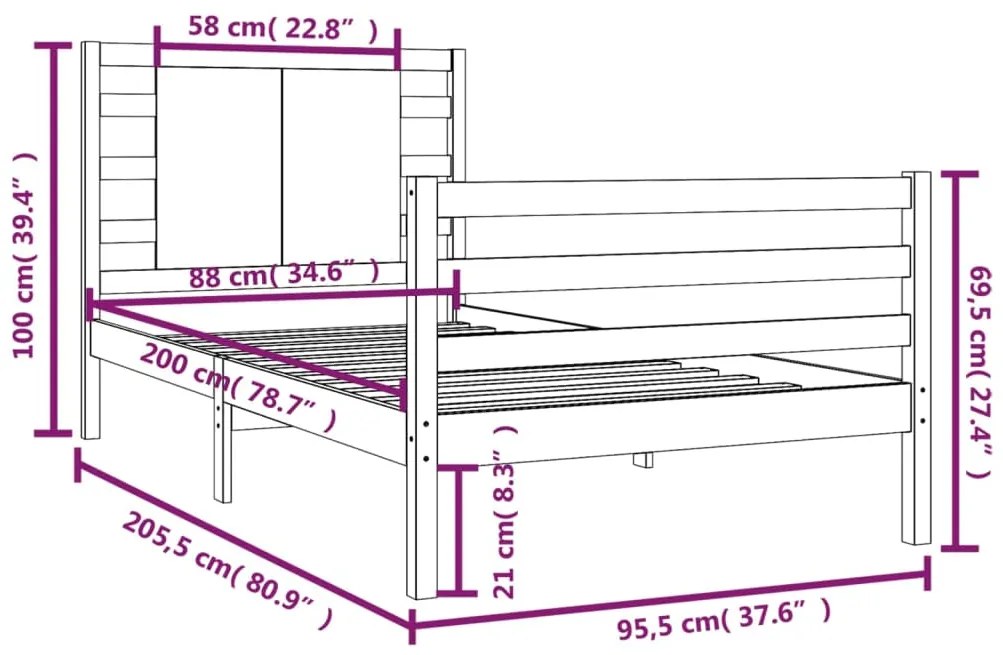 Giroletto Nero in Legno Massello di Pino 90x200 cm