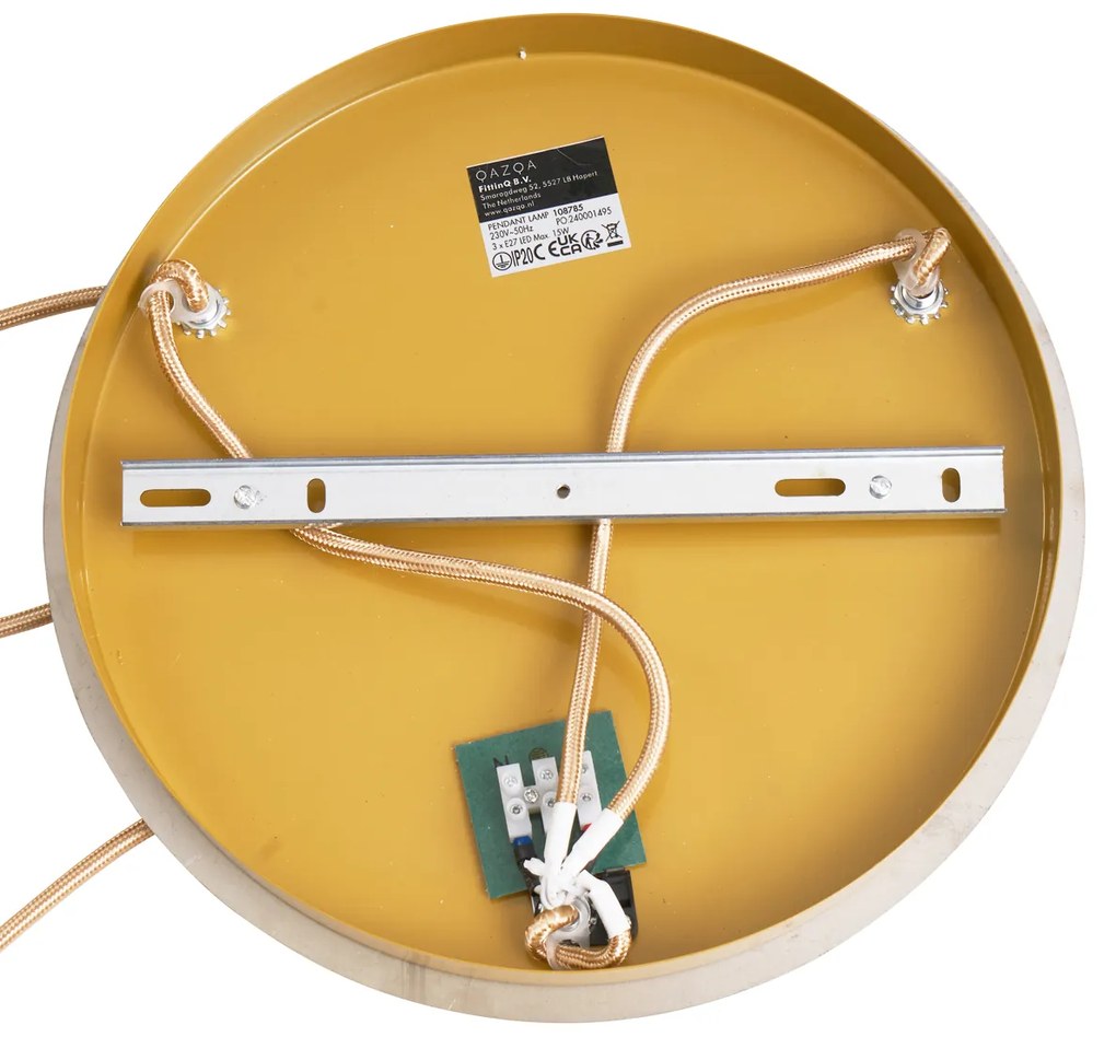 Lampada a sospensione Art Déco ottone con vetro ambrato 3 luci - Douglass