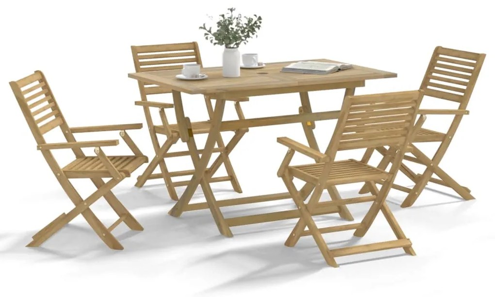 Set Da Pranzo Per Giardino 5 Pz İn Legno Massello Di Acacia /