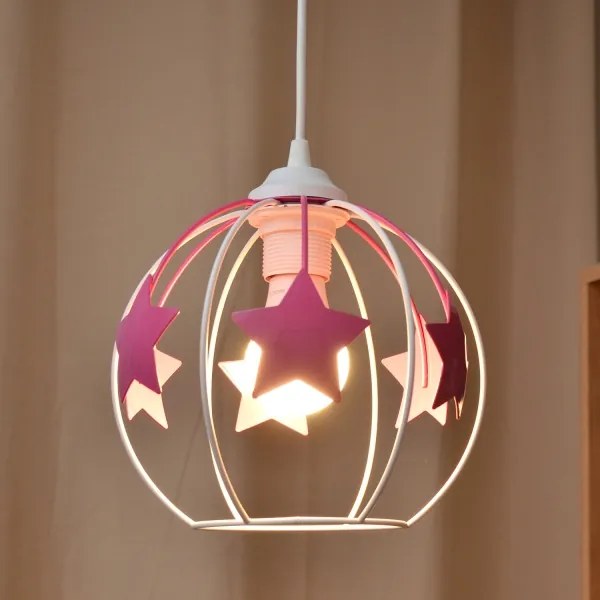 Lampadario a sospensione per bambini STARS 1xE27/15W/230V rosa/bianco