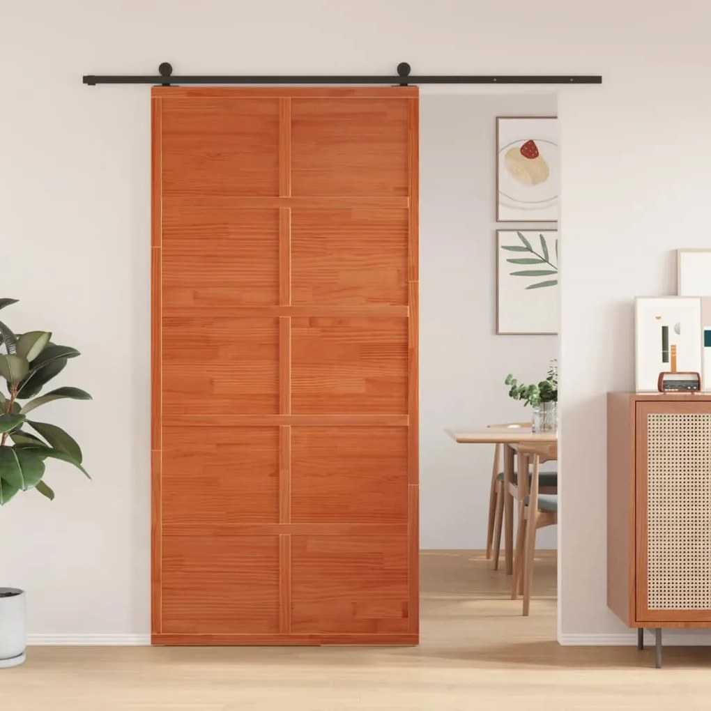 Porta Del Granaio Marrone 100x208 Cm İn Legno Massello Di Pino /