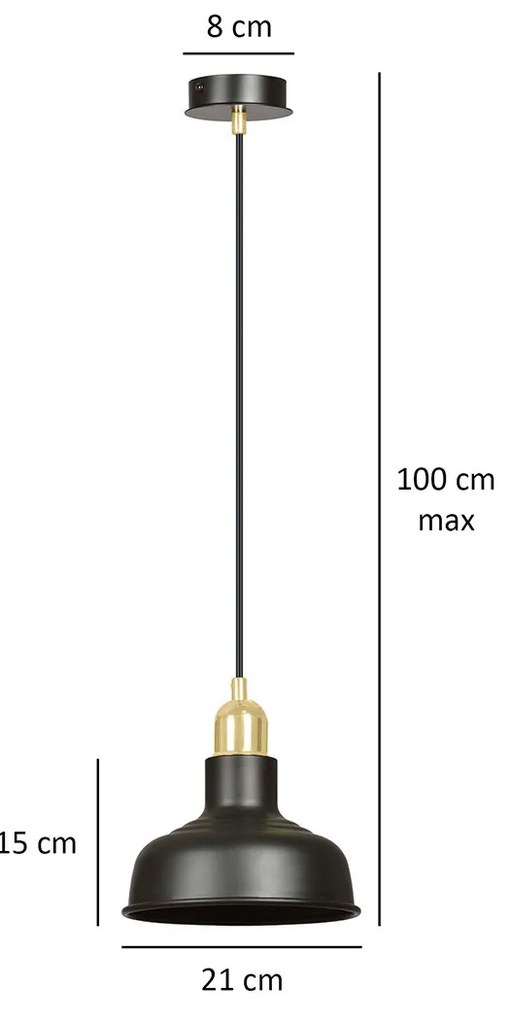 Sospensione Industrial 1 Luce Kubera In Acciaio Nero Con Elementi In Oro