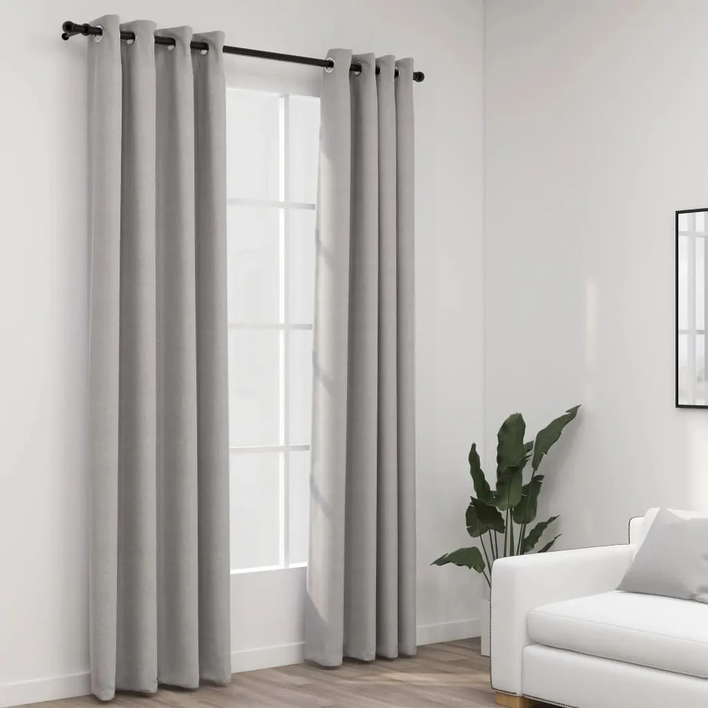Tende Oscuranti Effetto Lino Con Occhielli 2pz 140x225cm Grigio /