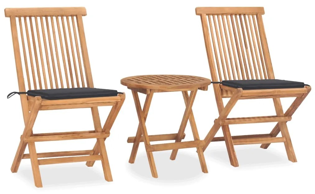 Set Da Pranzo Giardino Pieghevole 3 Pz Cuscino Massello Di Teak /