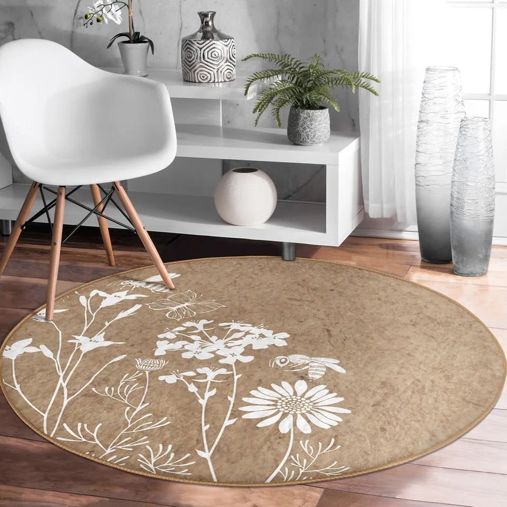 Tappeto rotondo lavabile marrone chiaro adatto per aspirapolvere robot ø 80 cm Comfort - Mila Home