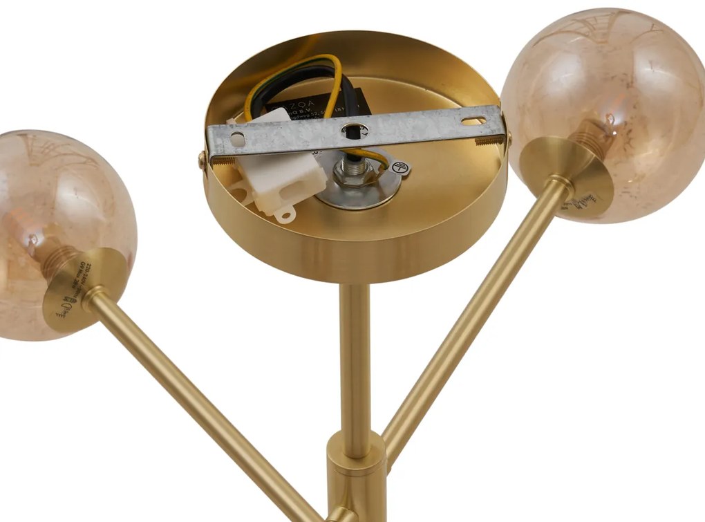 Plafoniera moderna ottone con vetro ambrato 6 luci - Ryan