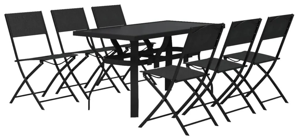 Set da pranzo per giardino 7 pz grigio e nero