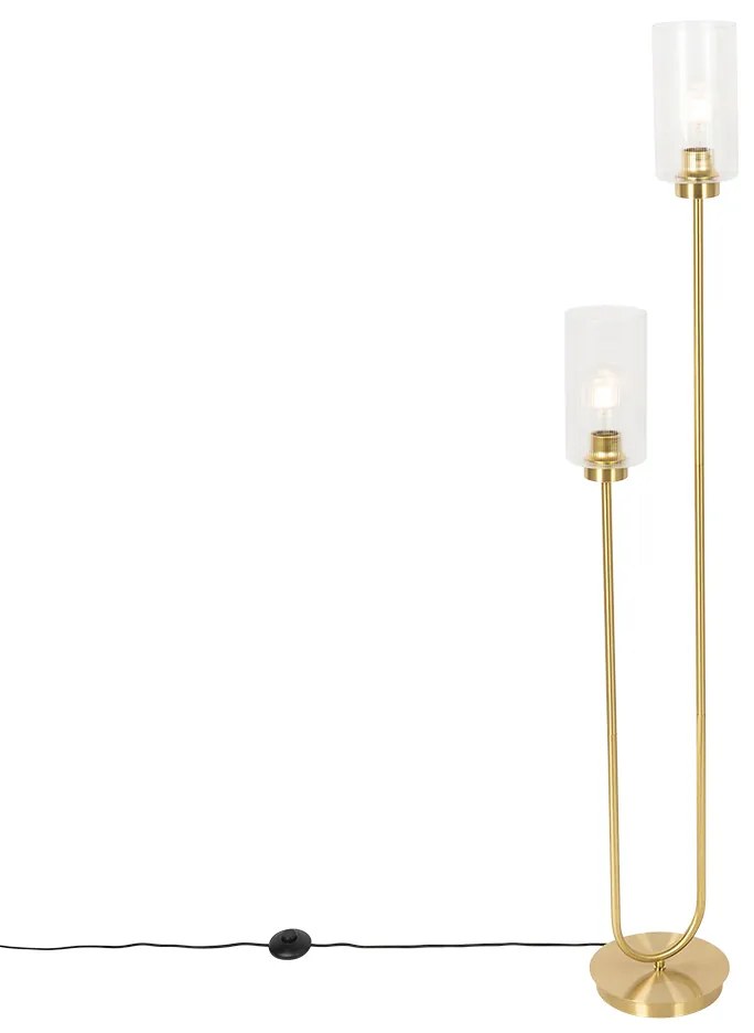 Lampada da terra Art Déco oro con vetro 2 luci - Laura