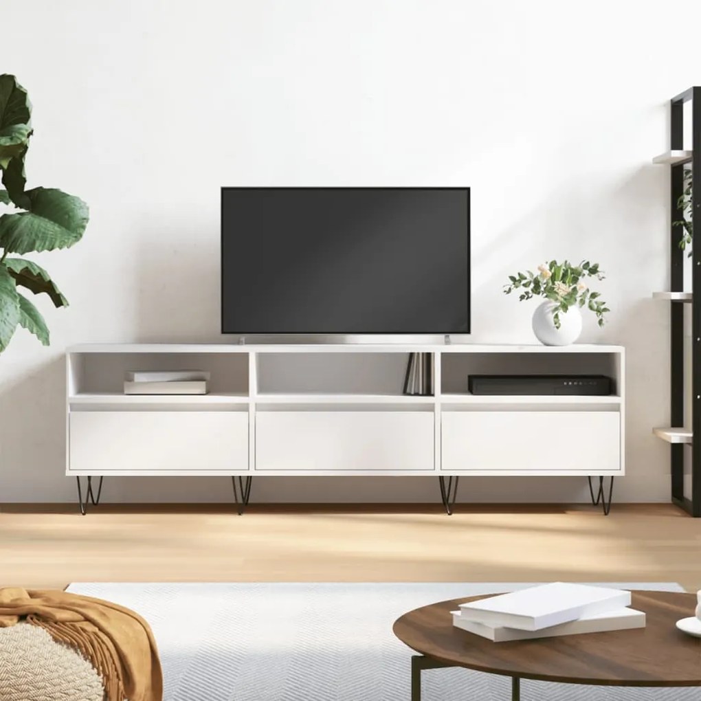 Mobile Porta Tv Bianco 150x30x44,5 Cm İn Legno Multistrato /