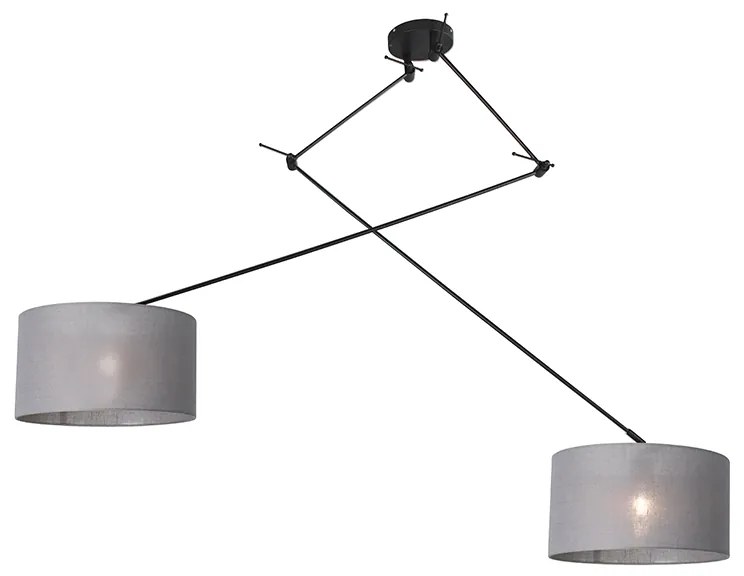 Lampada a sospensione nera con paralume 35 cm grigio regolabile 2 luci - Blitz