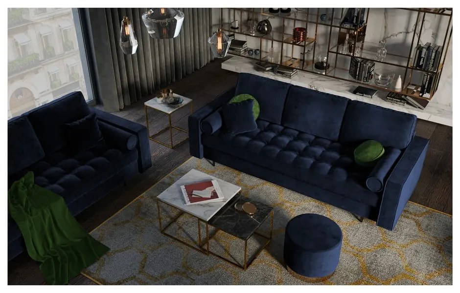 Divano letto in velluto blu Santo - Milo Casa