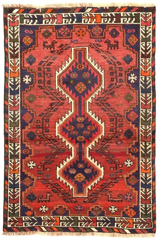 Shiraz Tappeto 100 x 150 Rosso (Iran) Annodato A Mano