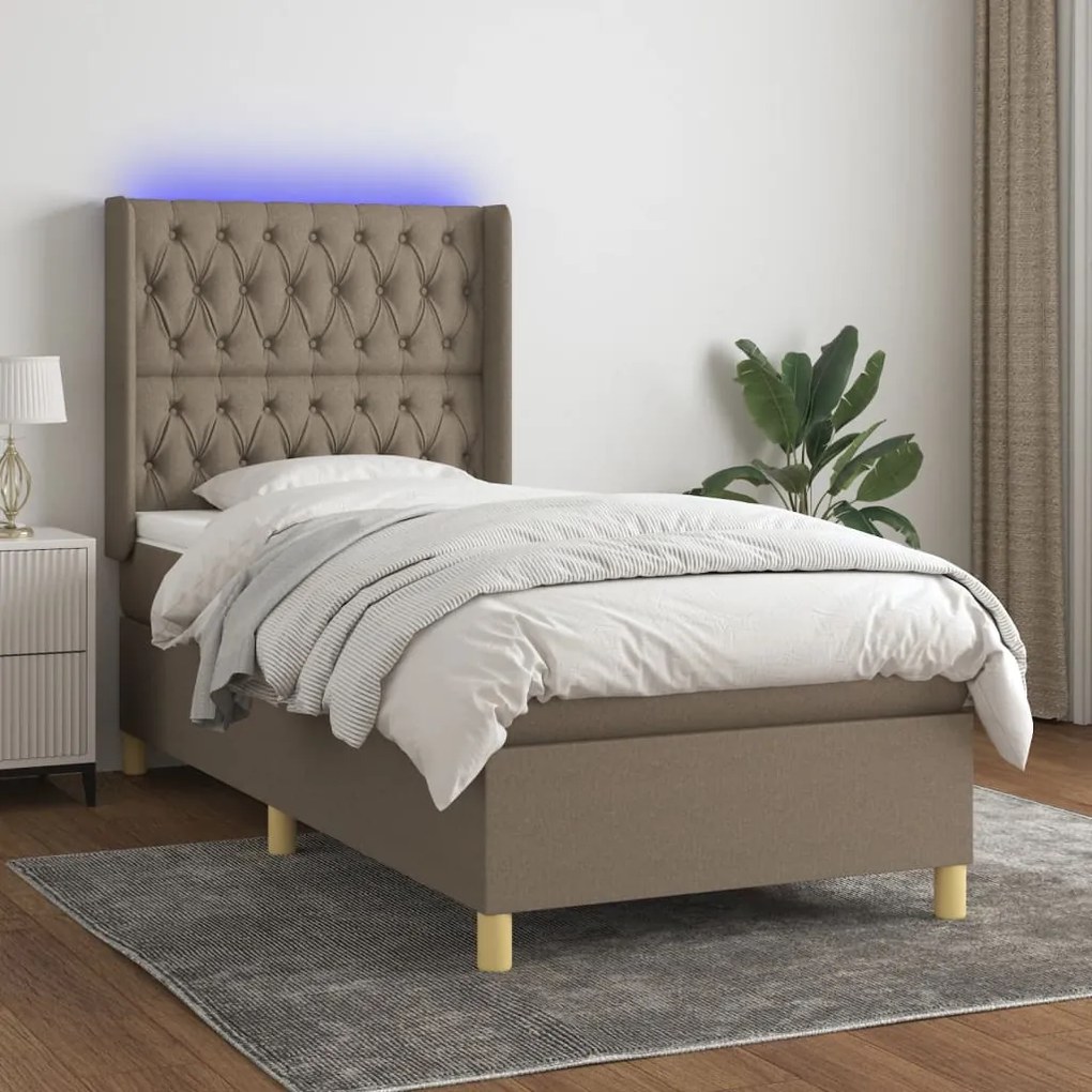 Letto A Molle Con Materasso E Led Tortora 90x190 Cm İn Tessuto /