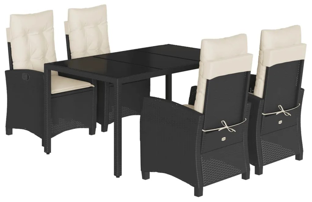 Set da pranzo da giardino 5 pz nero con cuscini in polyrattan