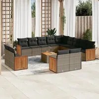 Set Divani da Giardino 14pz con Cuscini in Polyrattan Grigiocod mxl 116178