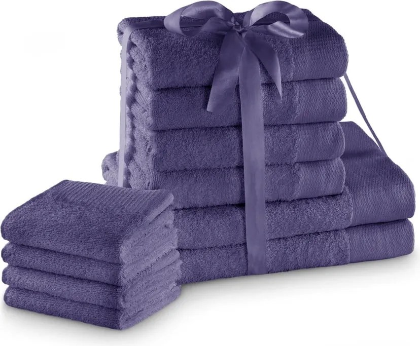 Set di asciugamani per viso e corpo tipo terry viola in cotone 10 pz Amari – Restilo