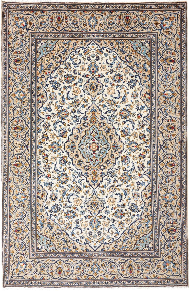 Kashan Tappeto 190x290 Beige (Iran) Annodato A Mano