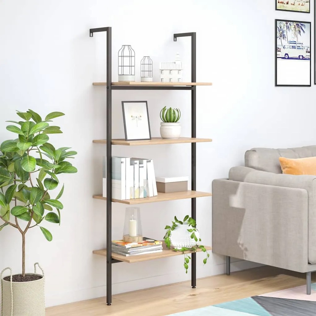 Scaffale Pendente 4 Livelli Marrone Chiaro E Nero 64x35x152,5cm /
