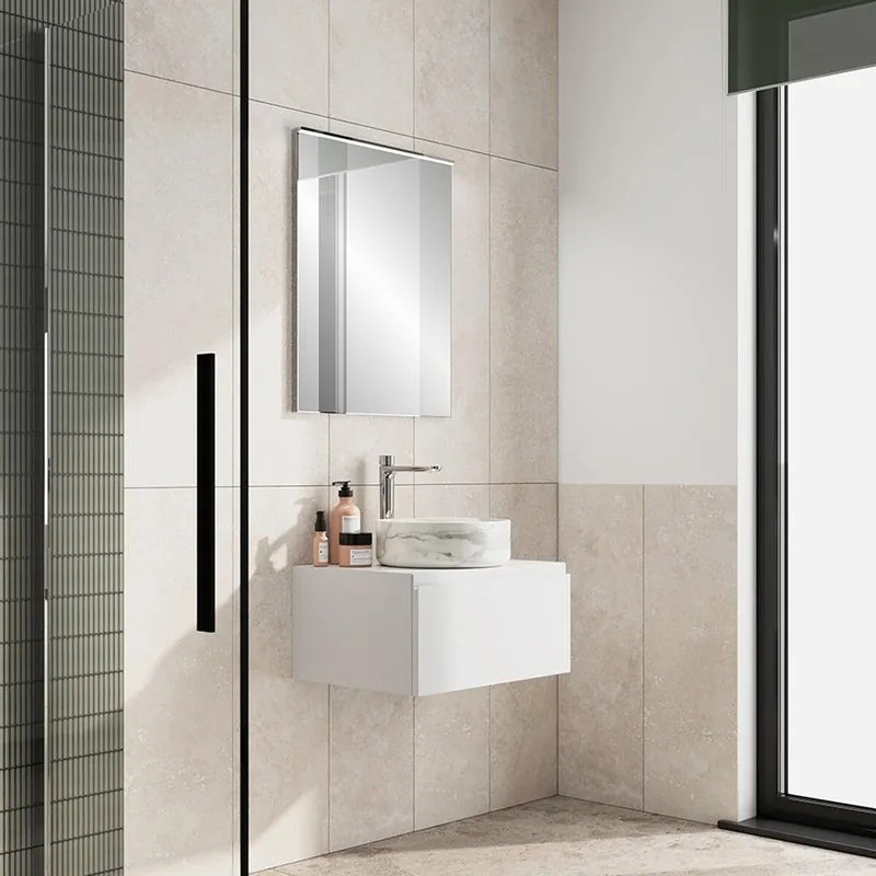Mobile da bagno sospeso Step Liscio con top L 60.3 x H 30 x P 46 cm bianco, 1 cassetto, lavabo non incluso