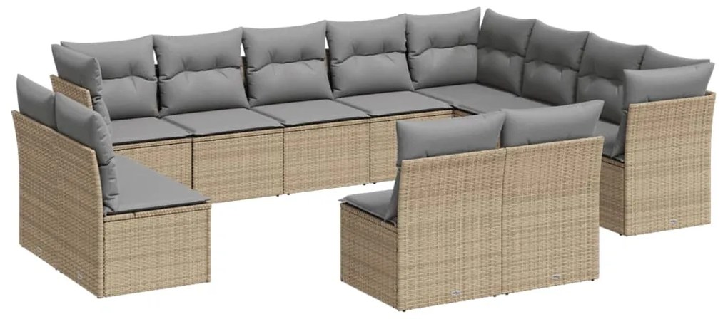 Set divani da giardino 12 pz con cuscini beige in polyrattan