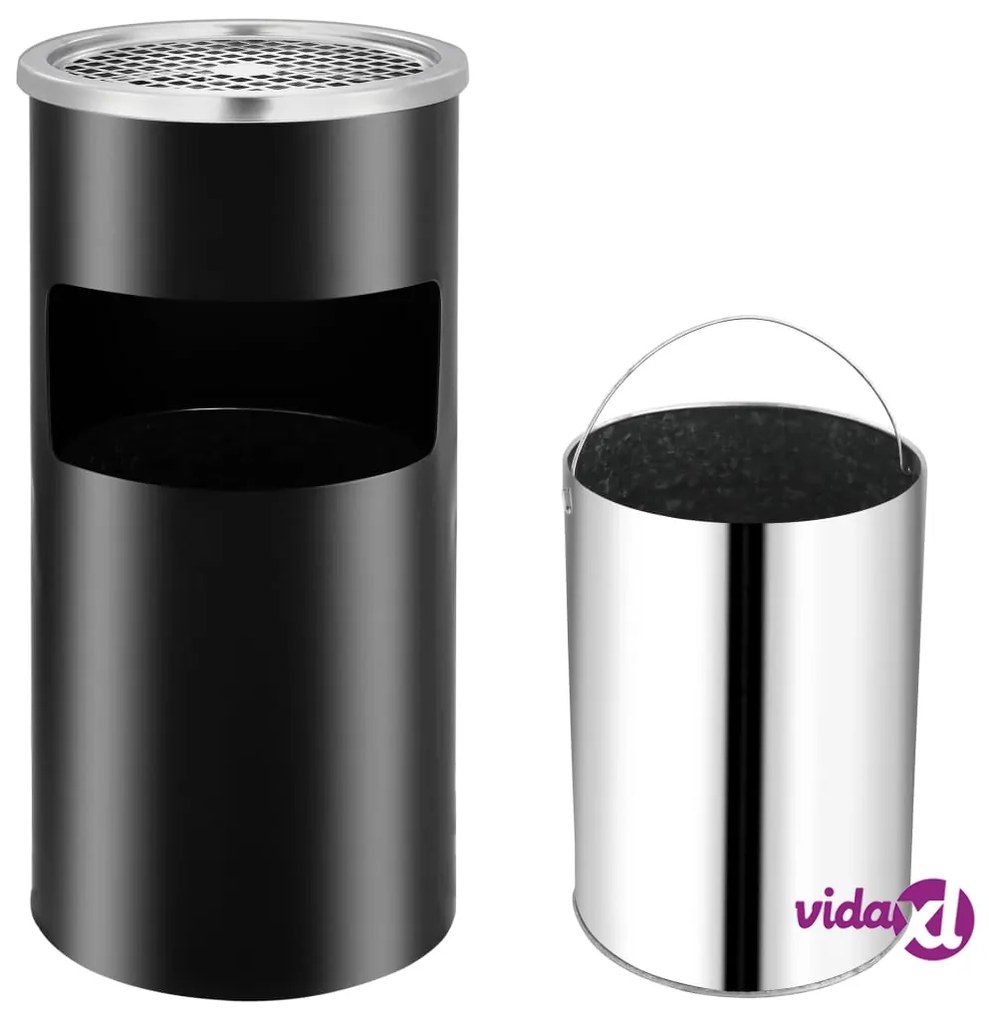 vidaXL Pattumiera con Posacenere da Parete in Acciaio 26 L Nera